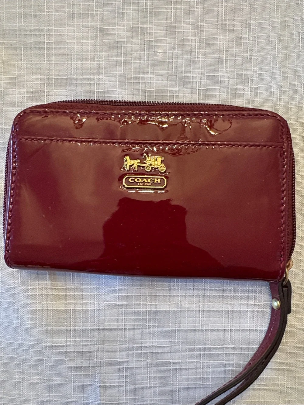 Coach Patent Wristlet in Deep Burgundy